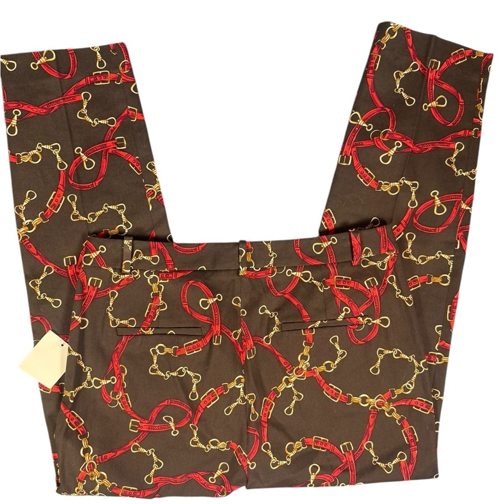 Zara chocolate brown, gold , and Red Patterned Cropped Pants A309 measure in pic - Picture 3 of 11